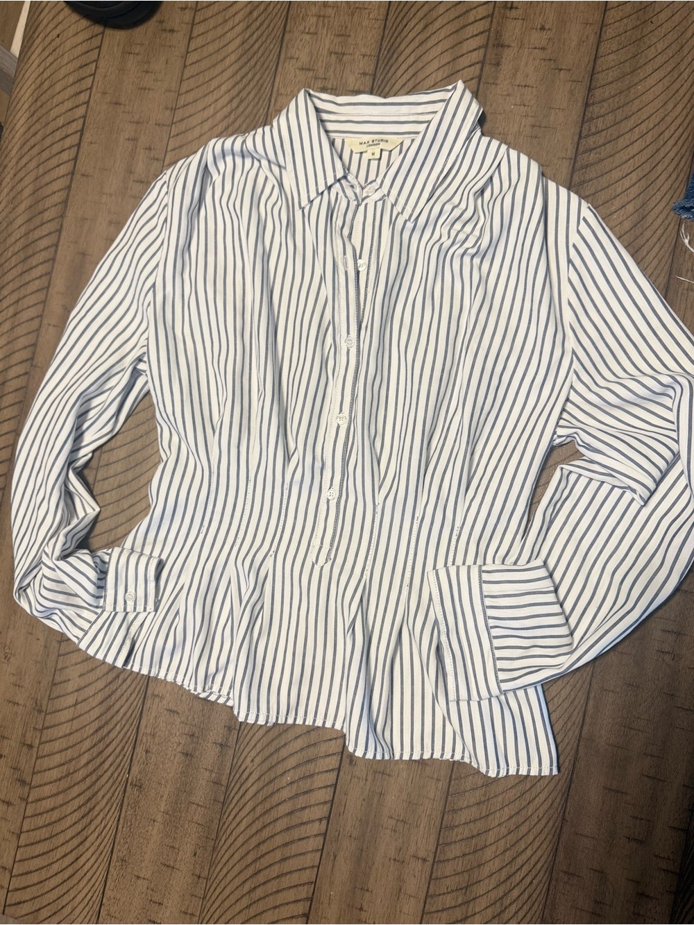 Max Studio White Blouse with Blue Pinstripes